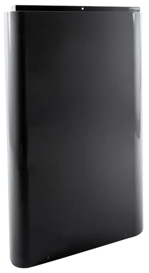 Rechte Seitenverkleidung in Schwarz, hergestellt von Wolf, mit einem glatten Finish und Montageöffnungen, geeignet für die spezifische Anwendung im CHA-System.